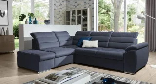 Ecksofa Schlafsofa Sofa PASCARA in Stoff Esito Dunkelblau Ottomane Links