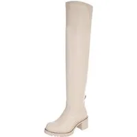 Ital-Design Kniehohe Stiefel mit Blockabsatz für Damen Overkneestiefel (91154538) Blockabsatz Stiefel in Beige