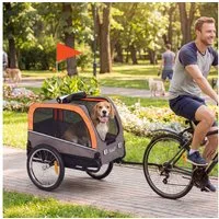 PawHut Fahrradhundeanhänger Hundeanhänger Fahrradanhänger mit Sicherheitsreflektoren 2 Türen, aus 600D Oxford für Kleine Mittelgroße Hunde bis 20 kg