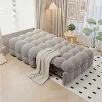 HAUSS SPOLE Schlafsofa 2-in-1-Fußhocker, Ausziehbares Schlafsofa, Teddy-Stoff, Grau, Daybett Tagesbett mit multifunktionaler Sitz- und Liegefunktion für Wohn- und Schlafbereiche, 2-in-1-Fußhocker-Sofa-Bett