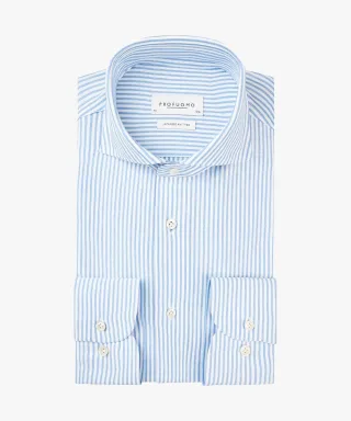 Profuomo - Gestreiftes Japanese Knitted-Hemd blau - Gr. - 43