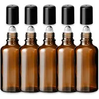 CK Verpackung GmbH Leerglas 5x Braune Glasflasche 50 ml Roll On mit schwarzer Kappe Edelstahlkugel