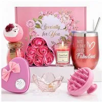 Wootoy Geschenkbox Geschenkset Geburtstagsgeschenke Pflege-Geschenkbox mit Sonnenmotiv (mit Duftkerze Badeprodukten Schmuckschale Isolierbecher, 10 St., 360-ml-Edelstahl-Isolierbecher mit Strohhalm und Reinigungsbürste), Geschenk für Geburtstag Mutte