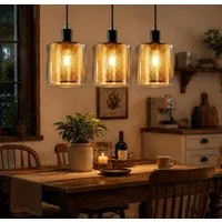 Nettlife Pendelleuchte 3 flammig Glass E14 Retro Hängelampe Esstisch esszimmer Beleuchtung, ohne Leuchtmittel, für Esstisch Wohnzimmer höhenverstellbar warmes Lich