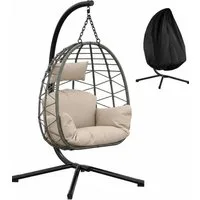 GarveeMore Hängesessel mit Gestell für Outdoor & Indoor,Polster & Schutzabdeckung, Rattan Hängestuhl mit Stahlgestell,bis 150 kg belastbar
