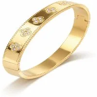 ROUGEMONT Armreif Glücksbringer Damen Armreif Kleeblatt Design Edelstahl 18K Gold, Handgefertigt