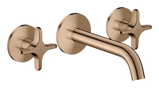 Hansgrohe 3-Loch Waschtischarmatur AXOR One Unterputz Wandm. 160mm Kreuzgriff polished red gold, 48 48130300
