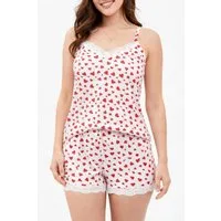 fashionshowcase Pyjama Damen Hausanzug Viskose Schlafanzug mit Shorts & Top Herz-Print (2 tlg., 2-teiliges) Leichtes & atmungsaktives Material, romantisches Design mit Spitze