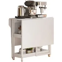 BBWL Klapptisch Klappbarer Esstisch Weiß 133×80 cm mit 2 Ablagen und Rollen (Platzsparender Küchentisch für 2–4 Personen aus Spanplatte für kleine Räume)