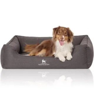 Knuffelwuff Orthopädisches Hundebett Leano aus Velours mit Handwebcharakter schwarz XL