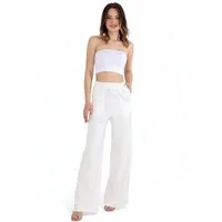 fashionshowcase Schlupfhose Damen High Waist Marlenehose weit elastisch Taschen Elastischer Bund, Alltags-Allrounder