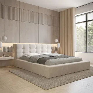 Polsterbett Doppelbett ANTONIO 140x200cm in Stoff Ditra Beige