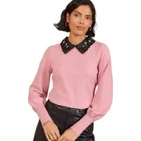 Love & Roses Strickpullover Love & Roses Strickoberteil mit besticktem Kragen (1-tlg)