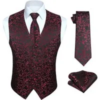 LuxusKollektion Krawatte Weste Herren Hochzeit Krawatte Einstecktuch L Schwarz & Rot-N