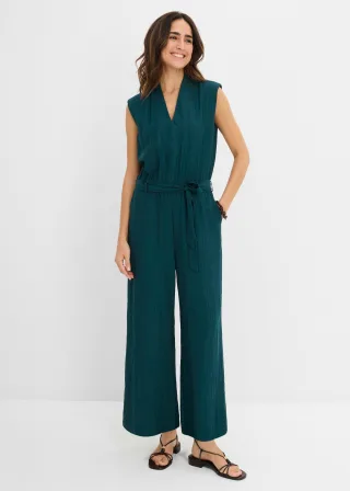 bonprix Viskose-Jumpsuit mit Kelchkragen, grün, Gr.44, Jumpsuit mit Kelchkragen aus weicher Crinkle-Viskose