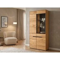 Massivart® Glasvitrine Vitrine 93 x 196 cm Wildeiche geölt »ARAYA« Massivholz · 1 Glastür · 3 Drehtüren · 6 Einlegeböden