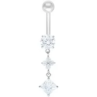 Wildcat Bauchnabelpiercing Dangling Varied Crystal Bananabell für Bauchnabel, 1 Stück, Titan Grad 23 - wasserfest, hautverträglich, Silber-Kristallklar