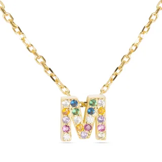 Luxenter Alphabet-Halskette aus 925er Sterling Silber und mehrfarbigen Zirkonia mit 18k Gelbgold-Beschichtung
