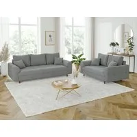 S-Style Möbel Polstergarnitur 3+2 Leif mit Braun Holzfüßen im skandinavischen Stil aus Boucle-Stoff, (1x 3-Sitzer-Sofa, 1x 2-Sitzer-Sofa), mit Wellenfederung