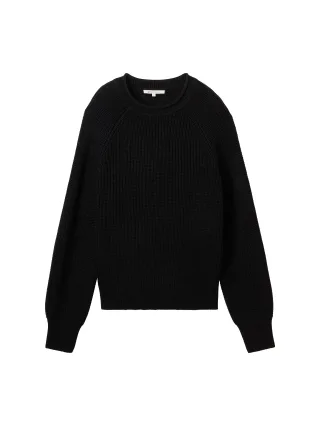 Denim Tom Tailor - Strickpullover mit leichten Ballonärmeln deep black - Gr. - XS