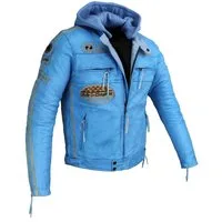 Alpha Speeds Motorradjacke Herren Leder Jacke Biker Freizeit Highway Jacke Blau (Trennbare Innenjacke + Kapuze) aus weichem Lammleder, mit herausnehmbare Protektoren