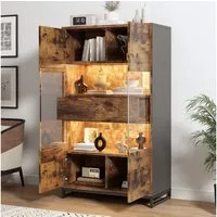 BlingBin Vitrine Vitrinenschränke Standvitrine Stauraumvitrine Hochschrank Bücherregal (Aufbewahrungsschrank mit 2 Schubladen, 2 Türen und LED-Beleuchtung, Weinschränke mit Acrylblende, 1-St., Größe: 80*40*138cm, Regaltragfähigkeit: 5kg, MDF) Büchers