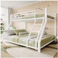Flieks Etagenbett, Metallbett 90x200cm+140x200cm mit Schrägleiter und Geländer