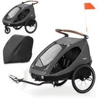 Hauck Fahrradkinderanhänger Dryk Duo - Melange Grey, Fahrradanhänger City Buggy für 2 Kinder (bis 44 kg) inkl. Faltgarage
