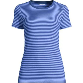 Feinripp-Shirt mit Rundhalsausschnitt und kurzen Ärmeln in Plus-Größe für Damen, Damen, size: plus, Pink, Baumwolle/Elasthan, by Lands' End
