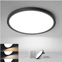 ZMH LED Deckenleuchte Whonzimmer ∅18CM Schwarz/Weiß Schlafzimmerlampe 15W für Küche Flur, Augenschutz, Einfache Installtion, LED fest integriert, 3000/4000/6500K, Dimmbar Flach Deckenlampe