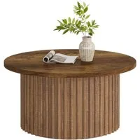 Tribesigns Couchtisch 80cm runder Beistelltisch mit Metallsockel, Holzakzent-Mitteltisch
