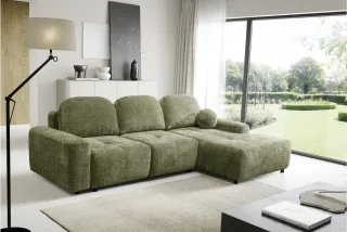 Ecksofa Schlafsofa Sofa ARGOS in Stoff Vibe Olivgrün Ottomane Rechts