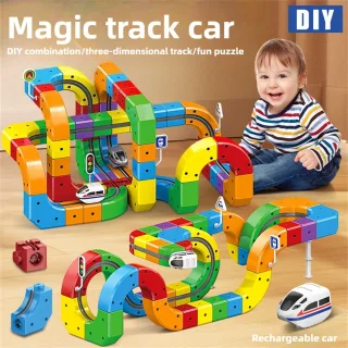 Children's Magic Track Train Electric Assembled Building Blocks Rail Car Maze Educational Toys for Kids Christmas Gifts
