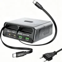 OYLCDI 6 in 1 Ladestation Mehrere Geräte,320W Schnellladegerät USB-Ladegerät (USB C Schnellladegerät mit 2 Einziehbaren Kabeln, Klein Ladestation Kompatibel, für MacBook, iPad, iPhone, Samsung und anderen Geräten)