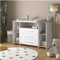 Vicco Wickelkommode Oskar, Weiß/Goldkraft Eiche, 143.2 x 93 cm mit 3 Schubladen