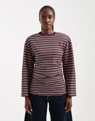 topshop - TSBETT L/S STRIPED SHOULDER TOP JRS Burgundy - Gr. - XS
