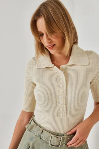 Rippstrick Kurzarm-Strickpullover