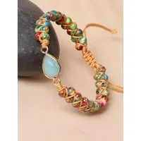 The Beauty House Armband Böhmisches Makramee-Armband mit Edelsteinen & Türkis-Anhänger, – Handgefertigter Hippie-Schmuck für Frauen