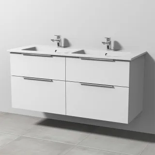Sanipa 3way Keramik-Set Venticello Keramik-Doppelwaschtisch und Unterbau mit 4 Auszügen, Weiß-Soft UM32843