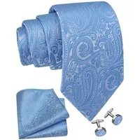 Moschen-Bayern Krawatte Seidenkrawatte Trachtenkrawatte Krawatte Herrenkrawatte Seide Blau Krawatten-Set - Krawatte + Einstecktuch + Manschettenknöpfe