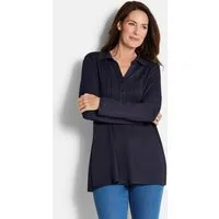 GOLDNER Longshirt Halbarm Blusenshirt mit Hemdkragen Feminine Bluse mit V-Ausschnitt und Biesen, 3/4-Arm