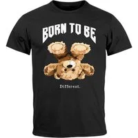 Neverless Print-Shirt Herren T-Shirt Printshirt Born to be different Schriftzug Bear Bär mit Print