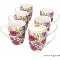 MamboCat Becher MamboCat Anouk 6er Set Kaffeebecher 300ml Porzellan Blumen bunt floral, Porzellan