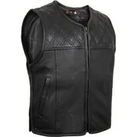 MDM Lederweste Herren Biker Hunter Lederweste Stepp Motorradweste Clubstyle Weste Perforiertes Leder