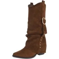Ital-Design Moderne Stiefel mit perforiertem Design und goldenen Details Westernstiefel (91154639) Blockabsatz Stiefel in Braun