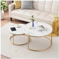 REDOM Couchtisch und 2er Set, Beistelltisch für Schlafzimmer Balkon (Runder Couchtisch, stabil und langlebig für stilvolles Wohnen, 2-St., 80x80x45 cm und 60x60x33.5 cm)