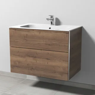 Sanipa 3way Keramik-Set Finion Keramik-Waschtisch und Unterbau mit 2 Auszügen, Eiche-Tabak BR40050