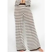 SASSYCLASSY Relaxhose Strickhose mit geradem Bein für Damen Luftige Grobstickhose mit elastischem Bund Braun Weiß