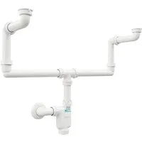 Aqua Bagno Siphon Raumsparsiphon für Doppelwaschbecken, G1 1/4" 40mm, flexibel, (Geruchsverschluss, 11-tlg., universell einsetzbar), mit Reinigungöffnung - platzsparende Lösung