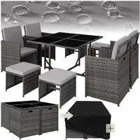 tectake Sitzgruppe Rattan Lounge Bilbao mit Schutzhülle und Polstern, (Rattan Gartenmöbel Set Bilbao, 9-tlg., in Grad), Tisch mit 4 Glasplatten, alle Bezüge abnehmbar